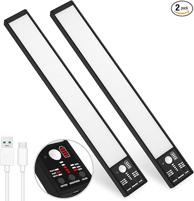 YELKO Under Cabinet Lights, 116LEDs Rechargeable Motion Sensor Light Indoor, 3200mAh 15.8inch Battery Operated Closet Light bar, Cordless Dimmable Under Counter Lights for for Kitchen (Two Pack)