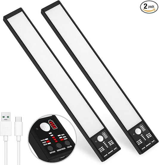 YELKO Under Cabinet Lights, 116LEDs Rechargeable Motion Sensor Light Indoor, 3200mAh 15.8inch Battery Operated Closet Light bar, Cordless Dimmable Under Counter Lights for for Kitchen (Two Pack)