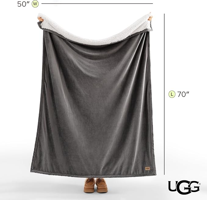 UGG Bliss Throw Blanket Plush Soft Fleece Fluffy Blankets for Bed or Couch Oversized Warm Reversible Machine Washable Medium Weight Home Decor Giftable Throw, 50-inch x 70-inch, Charcoal Grey