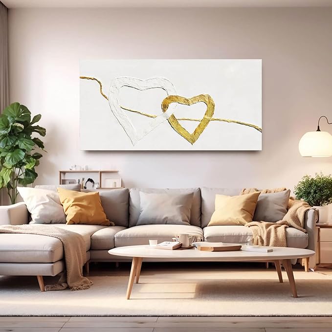 GAIDUOMAI Abstract Wall Canvas Art Love Heart Modern Artwork Minimalist Room Decor Gold Line Prints for Office Home Hotel 24"x48" Ready to Hang