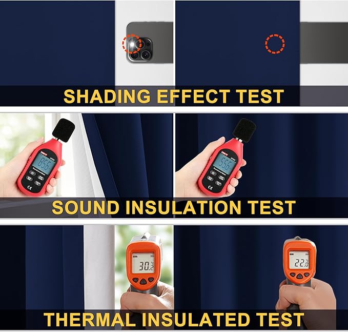 Yakamok 100% Blackout Curtain Panels 84 inches Cold and Light Blocking Drapes for Nursery, 2 Thick Layers Thermal Insulated Draperies (2 Pieces, 50 Wide Each Panel, Navy Blue Front with White Backing)