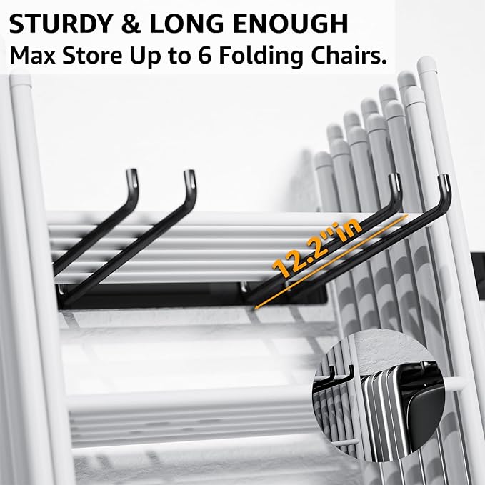 YYR Folding Chair Storage Rack, Garden Tool & Foldable Chairs Organizer Hangers for Garage Organization, Lawn, Beach, Camping, Yard Chairs Hooks Wall Mount, Soild Metal Max Load 240 LBS - 2 Pack