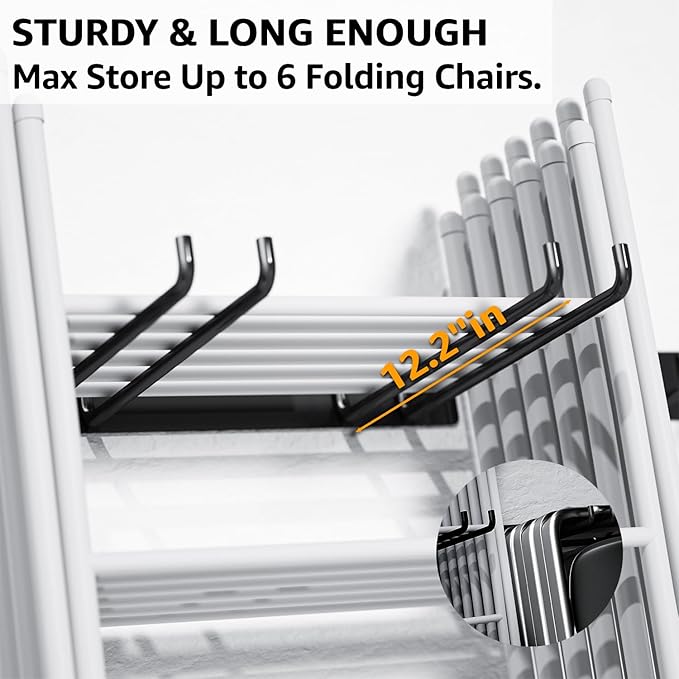 YYR Folding Chair Storage Rack, Garden Tool & Foldable Chairs Organizer Hangers for Garage Organization, Lawn, Beach, Camping, Yard Chairs Hooks Wall Mount, Soild Metal Max Load 480 LBS - 4 Pack