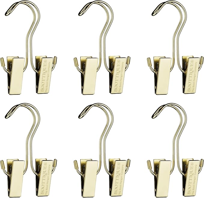 Boottique Boot Organizer: The Boot Rack- Fits in Most Closets- Hangs, Holds, Shapes, & Protects every size and style of Boots (Boot Rack with 6 Gold Hangers)