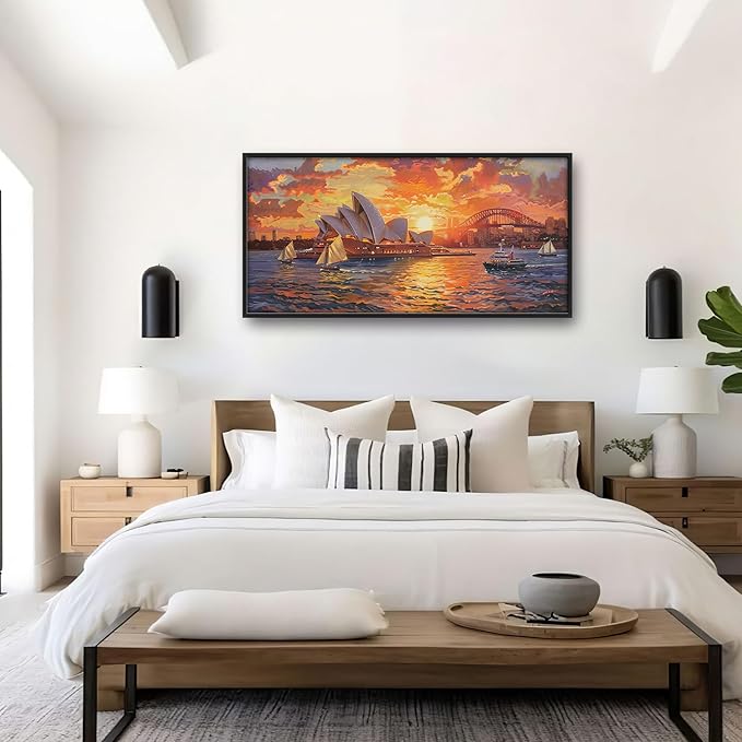 Sydney Opera House Large Wall Art for Living Room Framed, Sydney Wall Decor Pictures, Cityscape Canvas Print Painting, Aesthetic Artwork Bedroom Office Home Decor 60"x30"