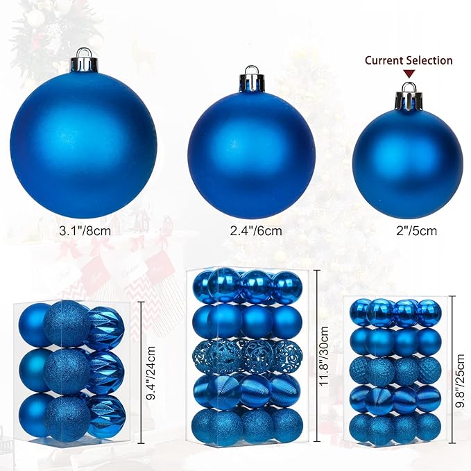 30PCS 2" Christmas Ball Ornaments Shatterproof Blue Christmas Tree Decorations Xmas Tree Balls Halloween Ornaments Décor