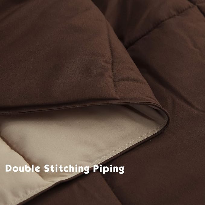HIG 3pc Down Alternative Comforter Set - All Season Reversible Comforter with Sham - Quilted Duvet Insert with Corner Tabs - Box Stitched - Super Soft, Fluffy (Twin/Twin XL, Chocolate)