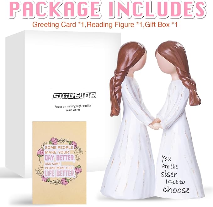 Bestfriend Gifts for Women & Besties, Hand-Painted Resin Sculpture of Two Sisters Holding Hands, Perfect Birthday or Special Occasion Gift