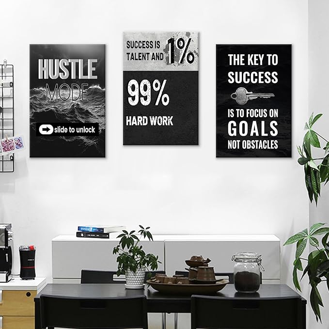 Motivational Canvas Wall Art 3 Pieces Posters Print Office Decor Inspirational Entrepreneur Quotes Picture Painting Artwork for Modern Home Bedroom Workplace Classroom Ready to Hang [48''Hx24''W]