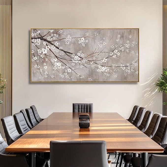 Flowers Wall Art Grey Pictures Wall Painting Large Framed Canvas Art Landscape Artwork for Dining Room Home 29"x 58" Ready to Hang