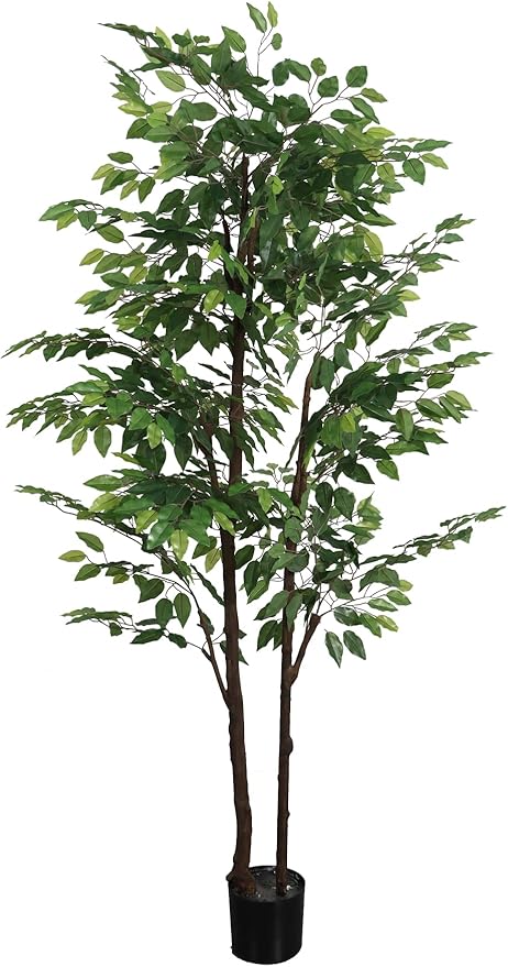 Artificial Ficus Tree 7ft(84in) Faux Floor Potted Tree for Indoor Decor Large Realistic Trees Plants with Silk Leaves and Natural Wood Trunk for Home Living Room,Office Foyer Decor.