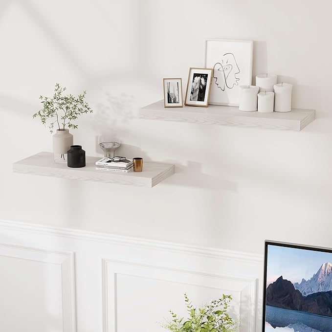 Fun Memories 24 Inch Floating Shelves for Wall, 9.3 Deep Wall Shelves for Home Decor & Storage, 24x9.3x1.5 Large Wooden Shelf with Heavy-Duty Bracket, Deep Shelf for Kitchen, Living Room, Brich Color