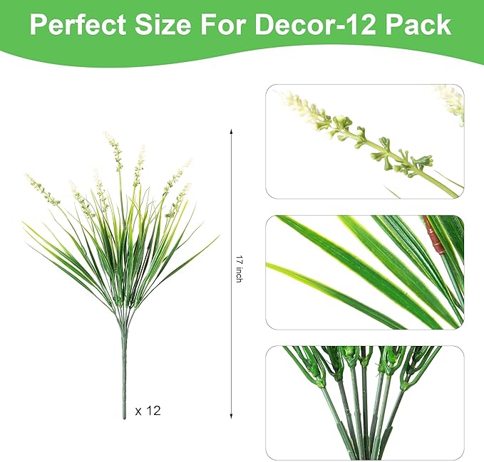 Artificial Faux Plants Flowers for Outdoor Decorations, Fake Monkey Grass for Outside Porch Patio, No Fade Realistic Greenery Plant, UV Resistant Artificial Shrubs for Courtyard Window Garden