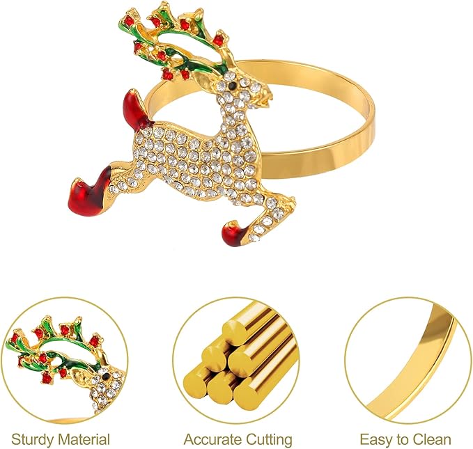 KPOSIYA Christmas Napkin Rings Set of 12,Napkin Rings Holders for Christmas Dinning Table Setting-Wedding Receptions, Christmas, Thanksgiving and Home Kitchen for Casual or Formal (Hun he Ring 12)