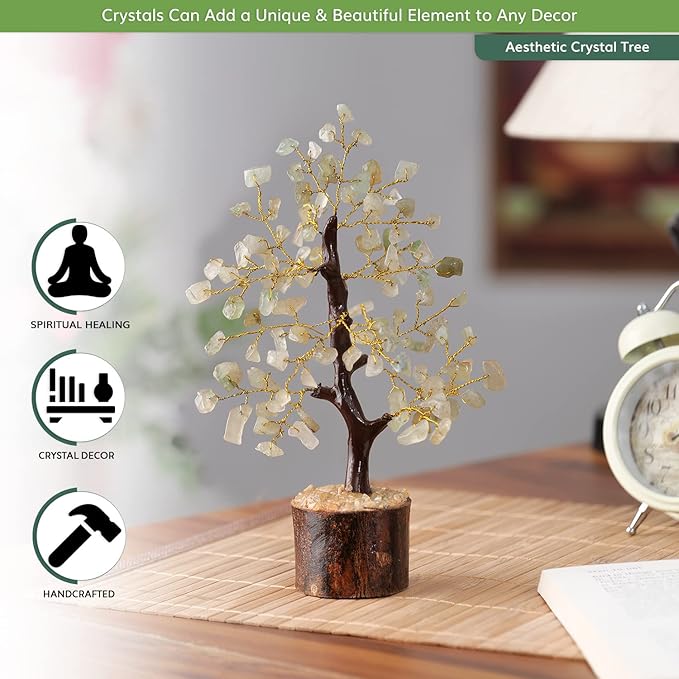 NARIBABU Green Jade Crystal Tree (7–8 Inch, 100 Chips) – Handmade Gemstone Tree with Raw Stones & Golden Wire – Gift for Her, Birthday Gifts for Women, Spiritual Decor, Office Desk Gift