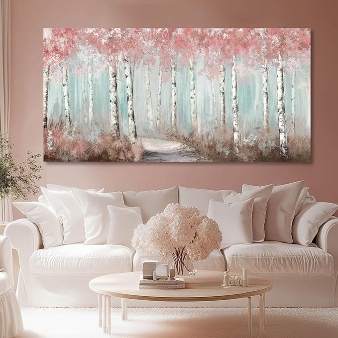 Wall Decor Pink Tree Painting Art Prints for Living Room Large Size Framed for Home Office Bedroom Wall Decor 29"x 58" Ready to Hang