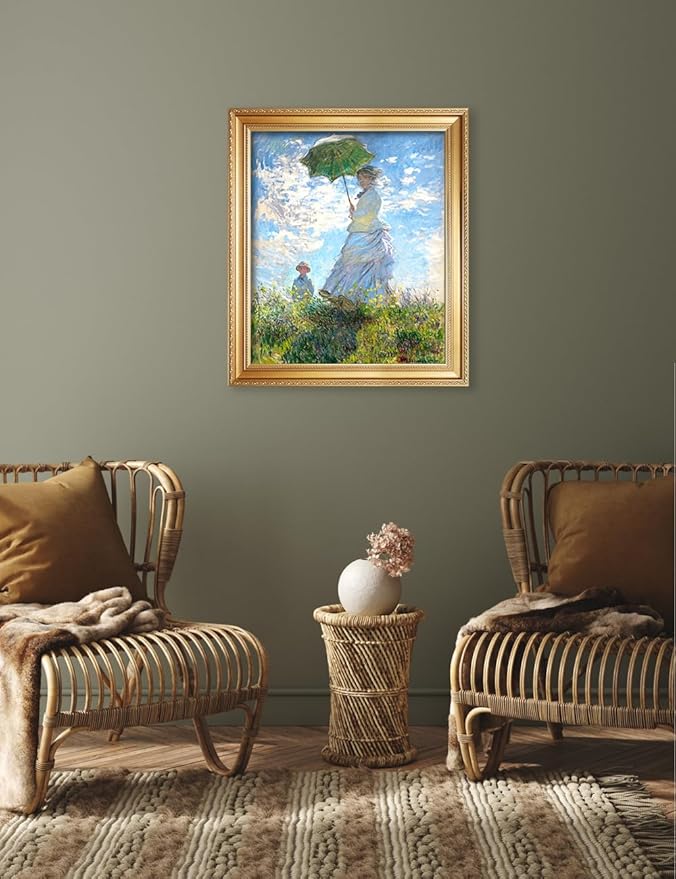 DECORARTS - Claude Monet Woman With A Parasol Giclee Print with Gold Solid Wood Frame, Impressionist Large Framed Wall Art, Ready to Hang, Framed Size 24.75x28.75, Made in USA