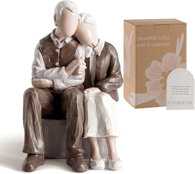 25th & 50th Gifts for Parents Anniversary Silver & Golden Wedding Gift for Couples Elderly Couple Statue Sitting Together Romantic Keepsake for Wife Husband Valentines Day Gifts