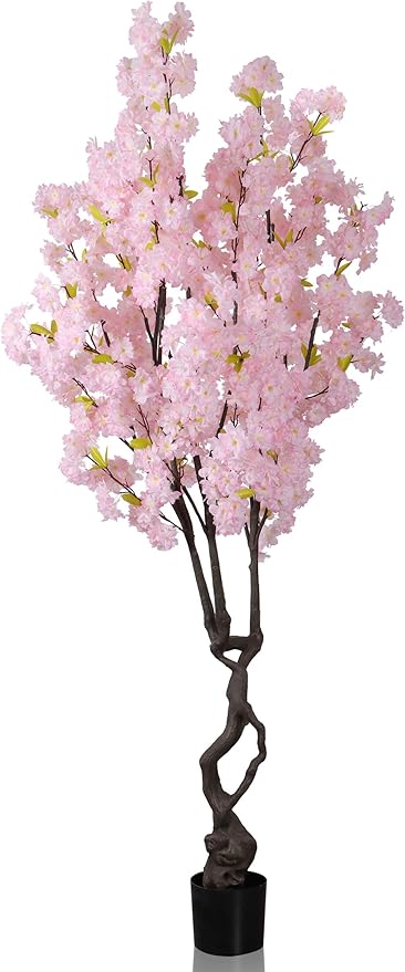Artificial Pink Cherry Blossom Tree 7ft(84in) Faux Japanese Sakura Indoor Decoration Natural Fake Cherry Floral Tree for Home Realistic Silk Pink Flowers in Pot for Living Room,Office,Outdoor Decor