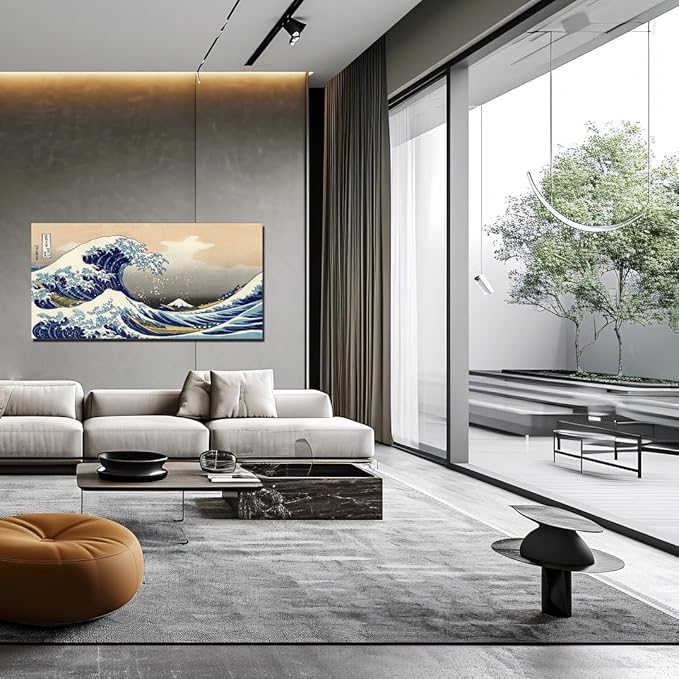 QBQT The Great Wave Off Kanagawa Japanese Famous Painting Prints Home Office Bedroom Decor Large Artwork for Living Room Kitchen Hallway Wall Decor Frame 20x40inch