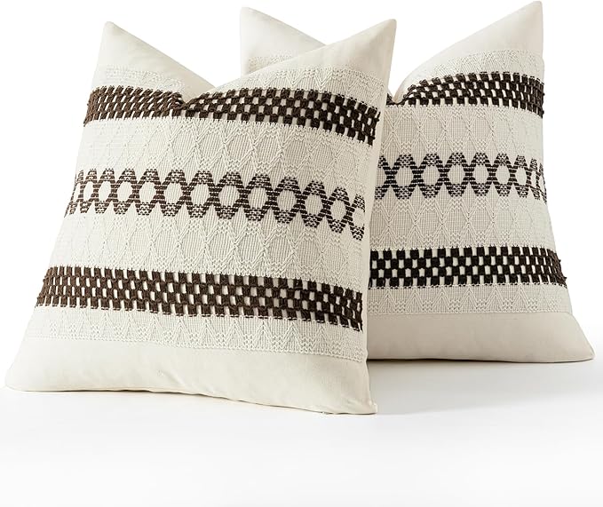 MIULEE Set of 2 Dark Brown Boho Decorative Pillow Covers 18x18 Inch Farmhouse Rustic Couch Throw Pillows Modern Spring Cotton Cushion Covers Retro Cute Macrame Woven Home Decor for Bed Sofa Chair