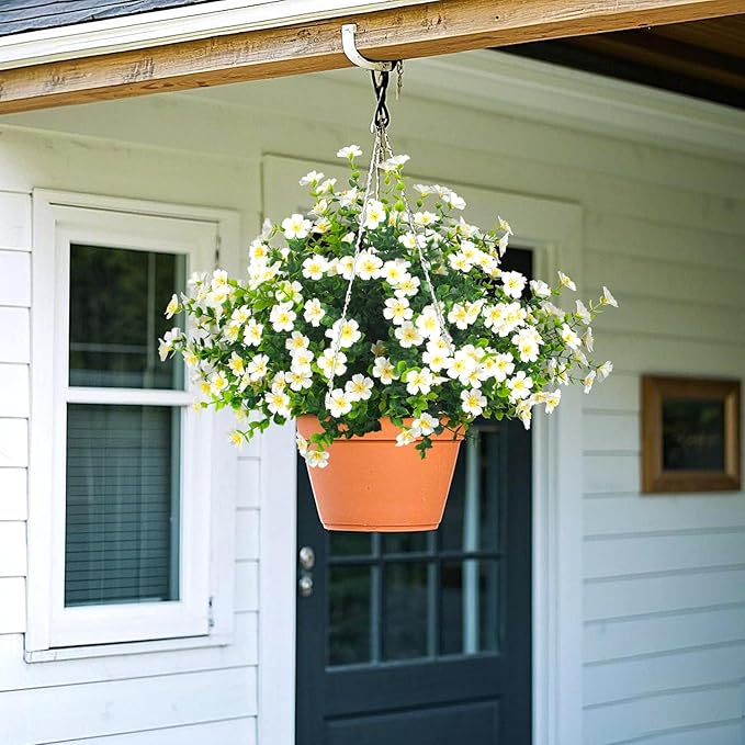 Outdoor Artificial Flowers UV Resistant & Fade Proof, 12 Pack Realistic Fake Flowers for Garden, Patio, Lawn Decor - Weatherproof Plastic Plants (White)