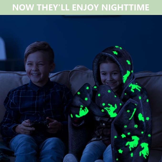 Unicorn Glow in The Dark Wearable Blanket for Girls- Soft Warm 52"X60" Sherpa Fleece Unicorn Gifts for Girls Age 8-10, 6-8, 4-6, Hooded Throw Blanket Gift for Kids