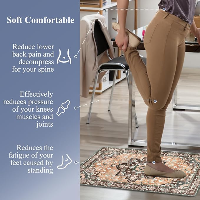 HEBE Anti Fatigue Kitchen Rug Sets 2 Piece Non Slip Kitchen Mats for Floor Cushioned Kitchen Rugs and Mats Waterproof Comfort Standing Mat Runner for Kitchen,Home Office,Sink,Laundry