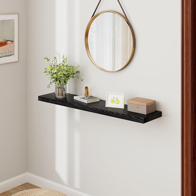Fun Memories Black Floating Shelves 48 Inch Long, Wood Wall Shelves 48x9.3x1.5, 9.3 Inch Deep Floating Shelf for Wall, Large Black Shelves for Home Decor & Storage