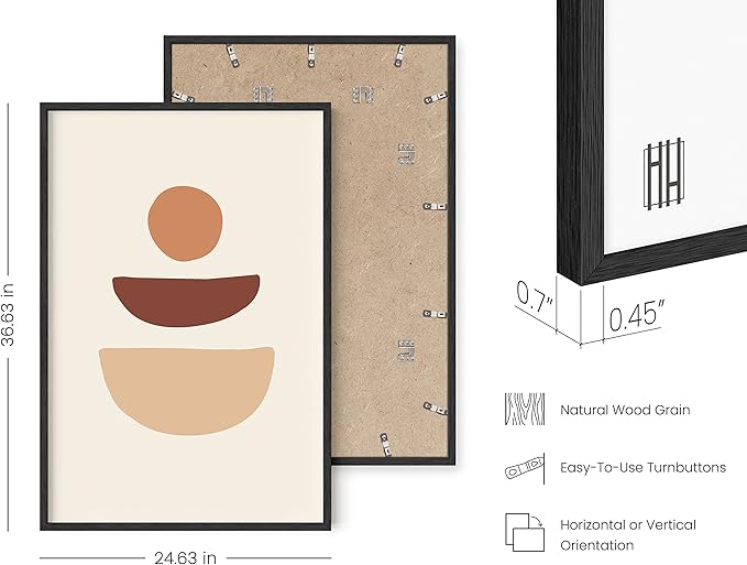 HAUS AND HUES Boho Wall Art Minimalist Wall Decor - Boho Art Prints Neutral Wall Art Geometric Art Mid Century Modern Art Sun Semi Circle (Black Frame, 24x36)