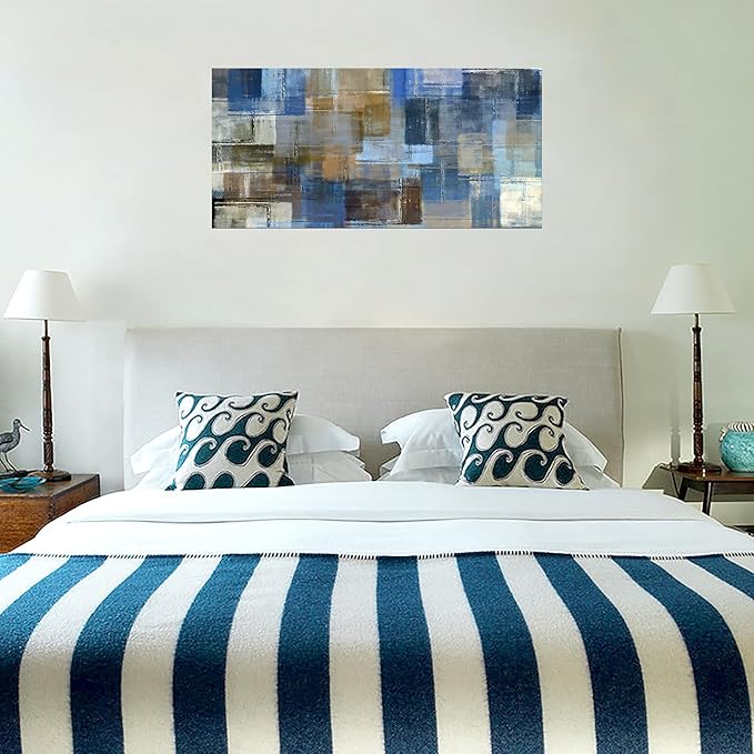 DZL Art A74862 Large Abstract Wall Art Grey and Blue Canvas Prints Painting Framed wall art Canvas Wall Art for living Room Bedroom and Office Home Decor Artwork