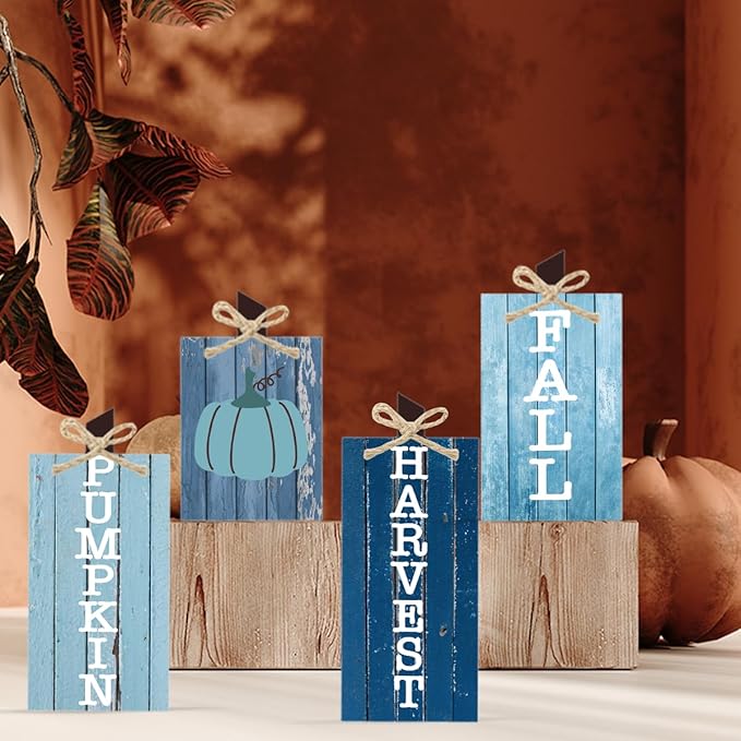 Fall Decorations for Home Thanksgiving Decorations Indoor Autumn Decor Sign Fall Gifts for Women Men Blue Pumpkin Vintage Fall Centerpieces for Dining Table Farmhouse Kitchen Bathroom Bedroom Office