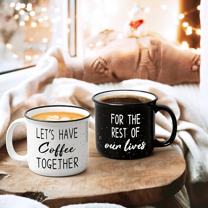 YHRJWN Couples Gifts, Let's Have Coffee Together For The Rest Of Our Lives Mug, Engagement Gifts for Couples, Anniversary Wedding Presents for Him Her, 15Oz