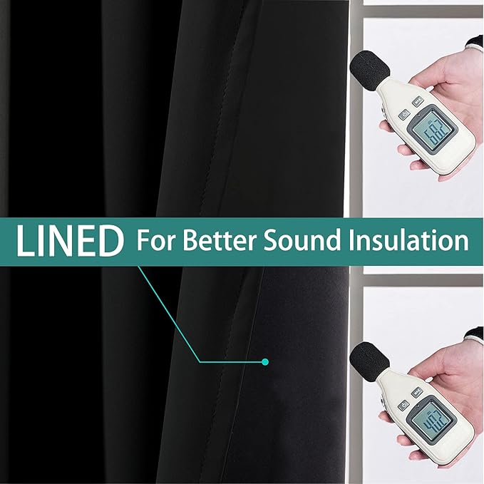 Yakamok 100% Blackout Thermal Insulated Grommet Curtains, Noise Reducing Barrier Panel for Sliding Glass Door, 2 Thick Layers Heat Full Light Blocking Patio Door Drapery, Black, W100 x L108, 1 Panel