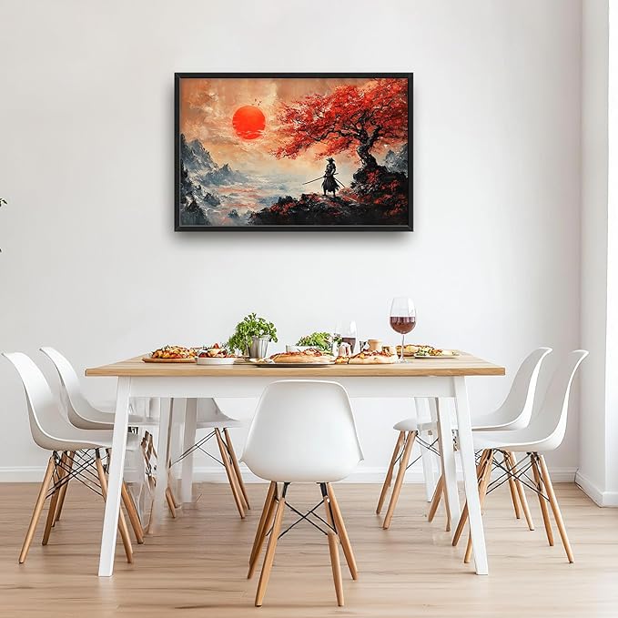 Flintis Large Samurai Framed Wall Art Japan Warrior Pictures Wall Decor Abstract Japanese Art Canvas Painting Print Artworks Decor Framed for Living Room Bathroom Master Bedroom Office 36L X 24W