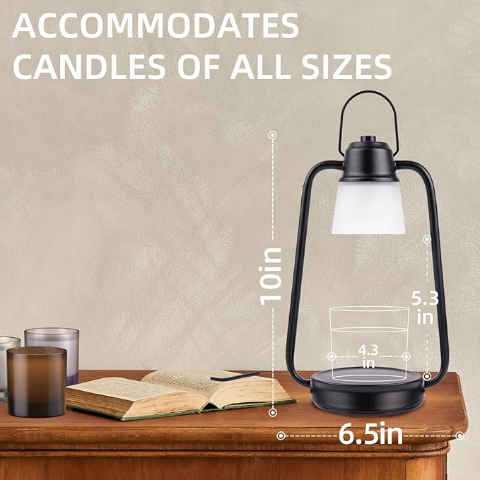 Candle Warmer Lamp with Timer Dimmer - Electric Wax Melt Warmer Lamp for Jar Candles, Vintage Candle Lamp Warmer with 2 Bulbs, House Warming Gifts New Home Decor, Birthday Gifts for Women Mom Black