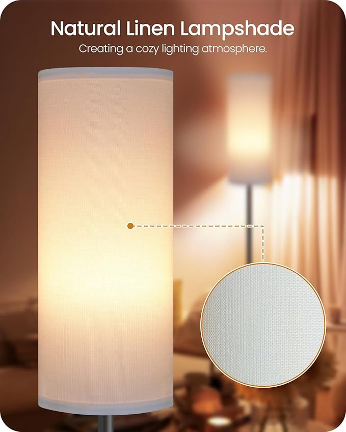 Dimmable Floor Lamp for Living Room with Remote and Foot Switch, Corner Floor Lamp, Modern Standing Tall Lamp, 10W 900LM LED Bulb Included, 3000K-6500K, Linen Shade, Weighted, FCC Listed CW06LD05W1
