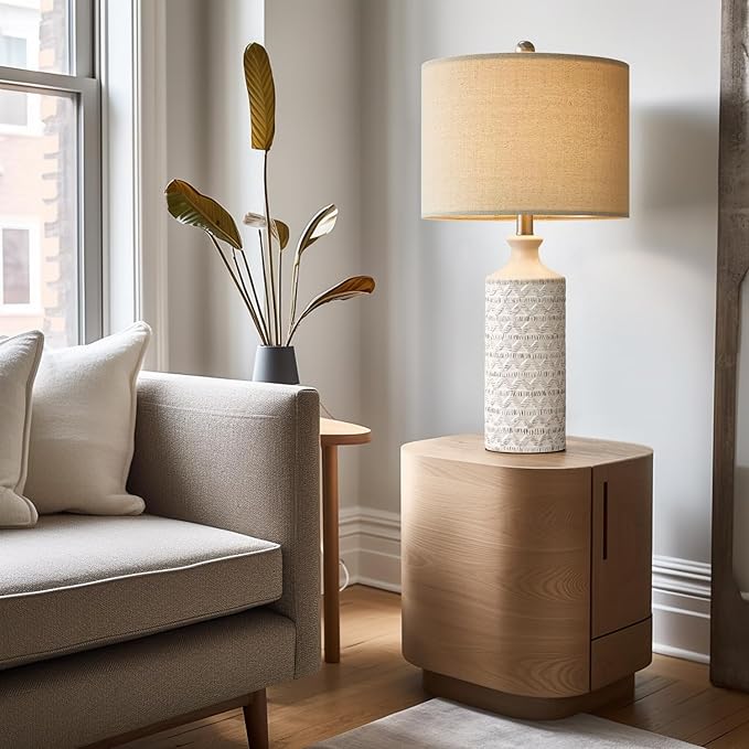 PoKat 24'' Lamps for Night Stands, Ceramic Table Lamps for Living Room, Modern Nightstand Lamps Set of 2, Bedroom Lamps for Bedside End Table, Bedroom, Living Room, White