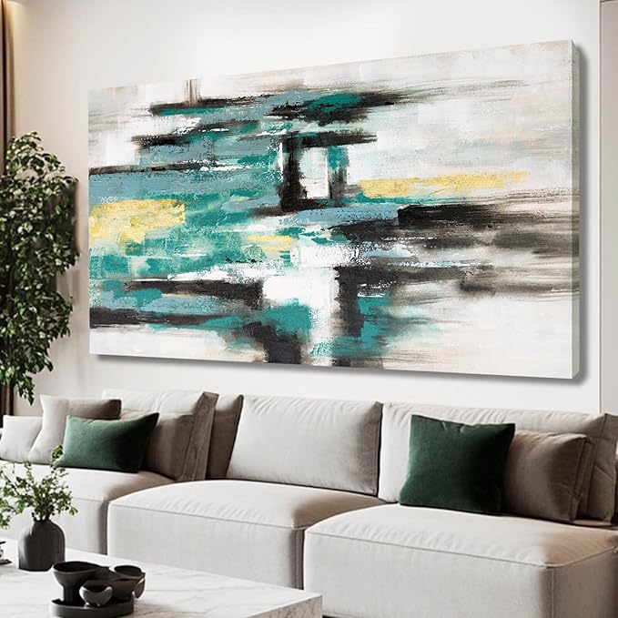 NBAODAN Large Abstract Wall Art Canvas Art Prints Black and White Home Wall Decor Green Neutral Artwork for Living Room Dining Room office 29x58 Inch