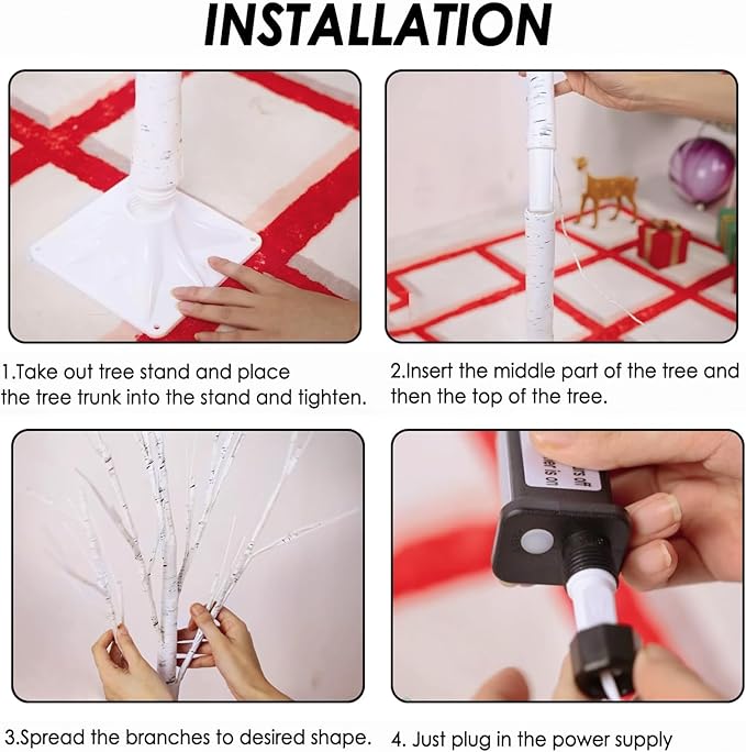 Set of 3 Lighted Birch Tree 4FT 5FT and 6FT, Higher Size, Timer Function Birch Christmas Tree with 144 LED Warm White Lights for Indoor Christmas Decorations Outdoor Yard Garden Home Bedroom Party