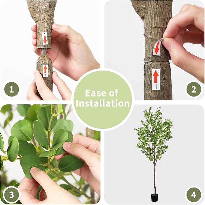 Faux Ficus Tree 7.5ft(90in) Artificial Floor Plant for Indoor Decor Realistic Potted Tree with Texture Silk Leaves and Natural Wood Trunk for Home Living Room,Office Perfect Housewarming Gift