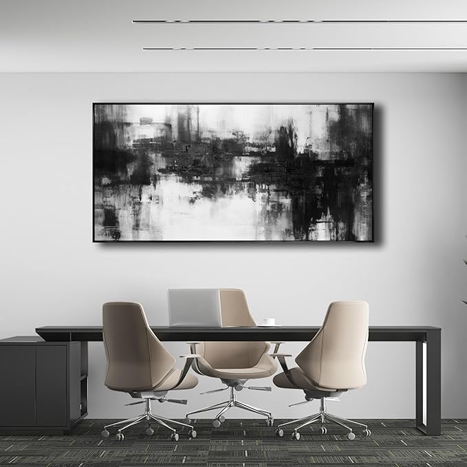 Abstract Wall Art Small Size Framed Home Artwork Decor Black and White Modern Minimalist Canvas Painting Living Room Decor for Bedroom Office Wall Decor 20"x40"