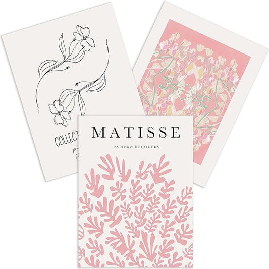 WRFON Unframed Pink Matisse Abstract Botanical Canvas Wall Art, Picasso Black Line Floral Poster Prints, Pink Flower Market Modern Elegant Aesthetic Pictures for Living Room Bedroom 12"x16"x3