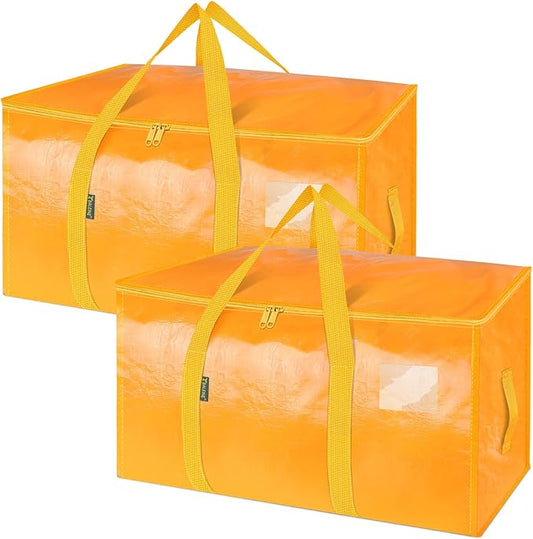 BALEINE 2-Pack Oversized Moving Bags with Reinforced Handles, Heavy-Duty Storage Tote for Clothes, Moving Supplies (Light Yellow, 2-Pack)