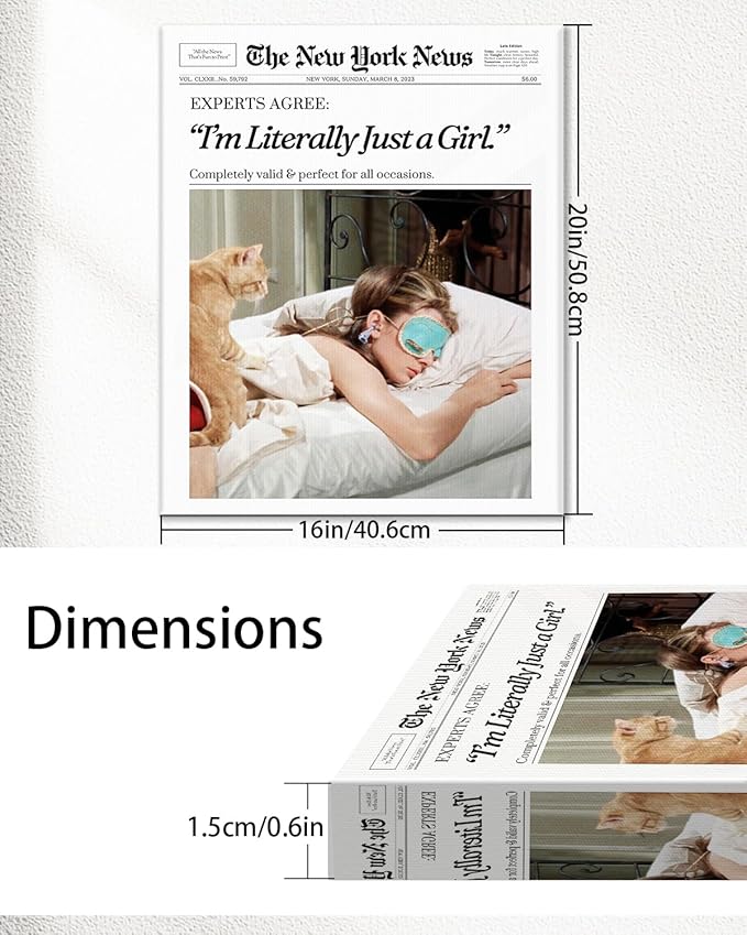 Audrey Hepburn Canvas Wall Art 16x20 Fade-Resistant Trendy Newspaper Wall Art Canvas Print For Bedroom Living room UV-Resistant Anti-Curling I'm Literally Just a Girl Art Print Decor Ready to Hang