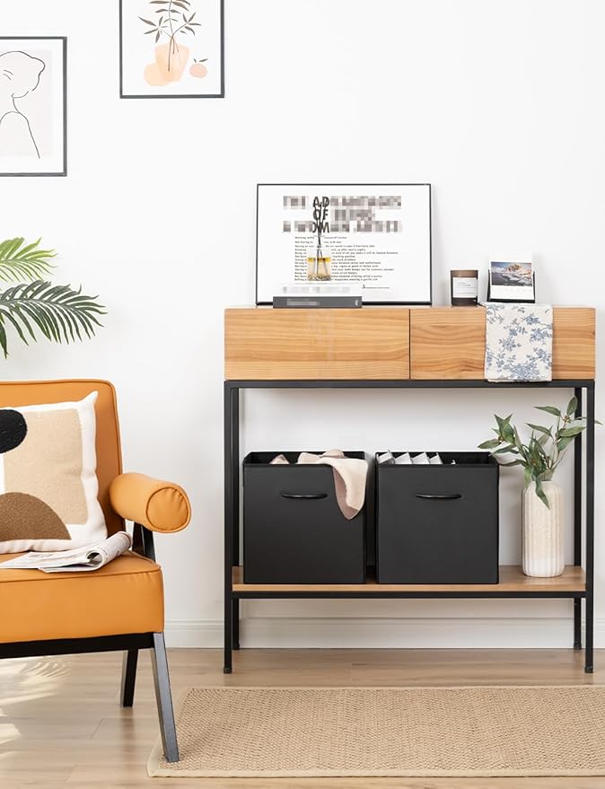 StorageWorks Black Storage Cubes, 13-inch Leather Bins with Handle, Cube Organizer Baskets for Shelves and Closet, Collapsible Storage Bins, 4-Pack