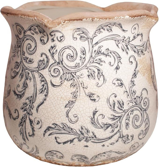Ceramic Pots for Plants, Vintage Plant Pot with Drainage Hole, 6.11in. Planter for Indoor Plants, Crackle Glaze Finish Flower Pot, Perfect Tuscan Ceramic Planter for Gardening, Gray Swirls