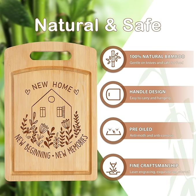 Joeyan House Warming Gifts New Home, Personalized House Warming Gifts, New Home Gift Idea for Women Men Homeowner Hostess, New House First Apartment Essentials, New Home New Memories Cutting Board