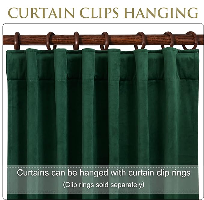 StangH Velvet Curtains 108 inches Long - Dark Green Bedroom Blackout Curtains Super Soft Home Decor Thermal Insulated Back Tab Window Curtain for Living Room, Dark Green, W52 x L108, 2 Panels
