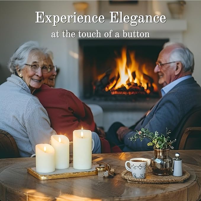 VENTA Set of 3 Warm Ivory Pillar Candles | Real Wax Battery Operated Candles with Flickering Flame | Timeless Year-Round Decor for Weddings, Mantels & Centerpieces